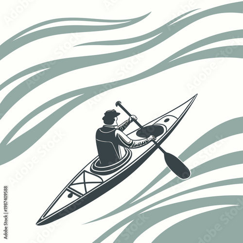 Gray Kayak on Wavy Water with Person Paddling paddle