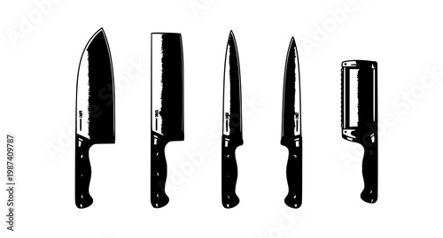 Minimal realistic kitchen knives set chef carving and paring knife cutter vector illustration isolated on white