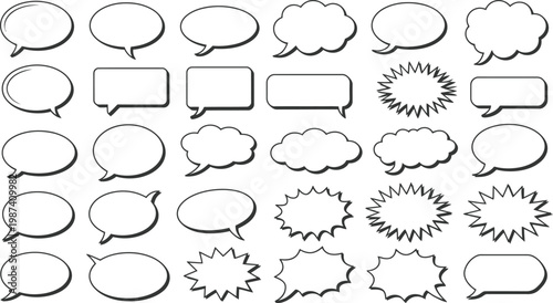 Various comic book style speech bubbles and thought clouds collection for graphic design  isolated on white background