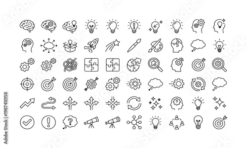 Collection of line icons related to business ideas and innovation concepts  creative thinking and problem solving symbols