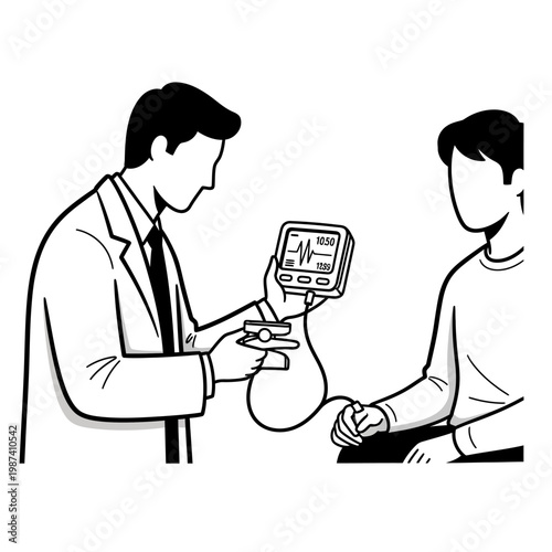 Doctor measuring a patient s blood pressure with a digital monitor