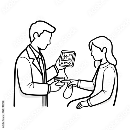 Doctor measuring a female patient s blood pressure with a digital monitor