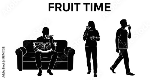 People enjoying fruit with a minimalist silhouette style during leisure time