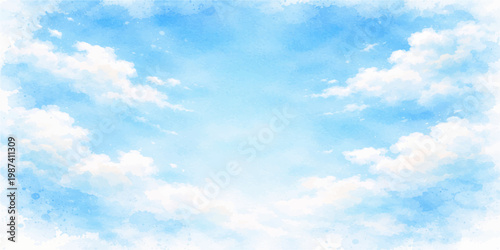 A beautiful bright blue sky filled with fluffy white clouds creates a clear summer nature background and a serene atmosphere on a sunny day