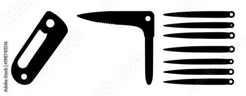 Surgical scalpel blade icon set with solid black silhouette on white background featuring medical, surgical, scalpel with iconography and healthcare
