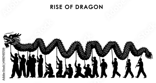 People's Dragon Dance Silhouette During Festival Celebration