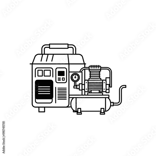 Line art illustration of a portable air compressor with a tank