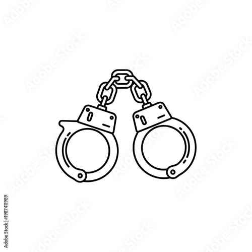 Black and white line drawing of a pair of metal handcuffs