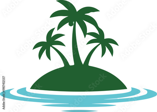 Tropical Island with Palm Trees Illustration.