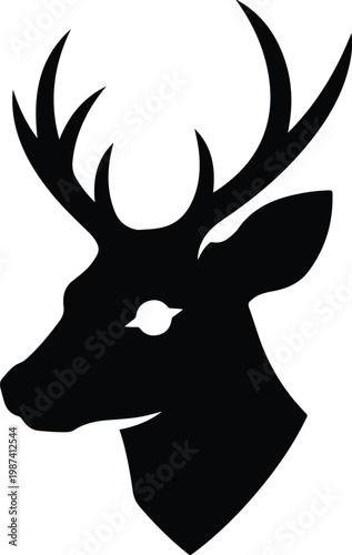 Deer Head Silhouette with Antlers Profile.