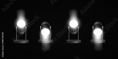 Stage Spotlight Beam Light Effect with Glowing Rays and Concert Theatre Illumination on Transparent Background