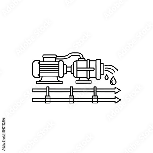 Linear illustration of a water pump system with pipes and outflow