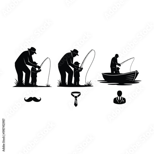 Fathers day silhouette generations of fishing dad son and grandfather bonding