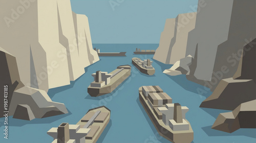 Large cargo ships in the water.