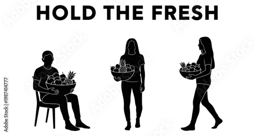 Silhouettes holding fresh fruit in bowls during a healthy lifestyle concept