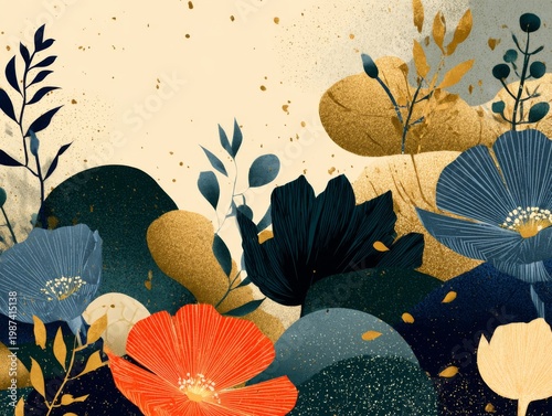 Trendy Modern Floral Design with Textured Elements and Vibrant Colors for Contemporary Aesthetic