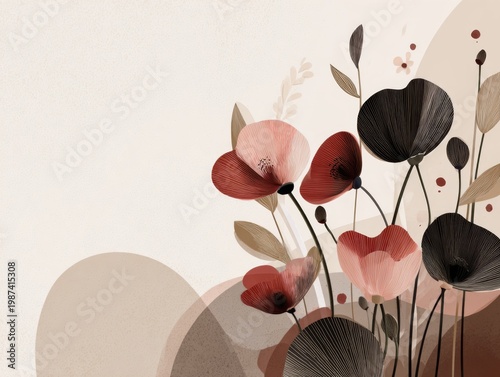Elegant Minimalist Floral Composition with Soft Curves and Organic Forms in Subtle Earthy Tones