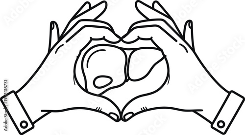 Heart shape hands, cupped hands forming heart, love gesture, affection symbol, vector illustration