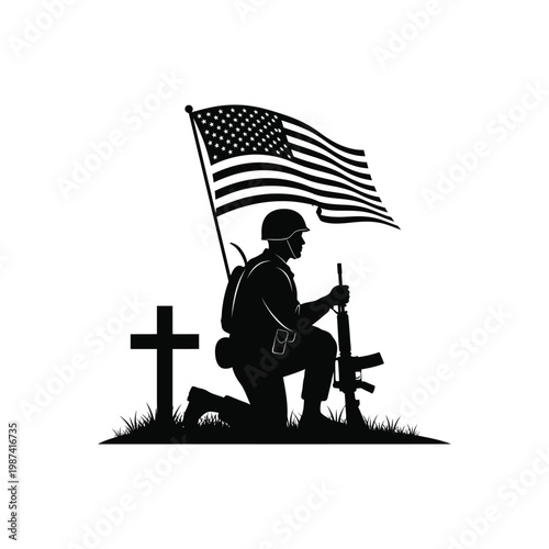 American soldier silhouette remembrance and respect for fallen heroes