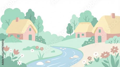 Pink Houses by a Winding Stream.