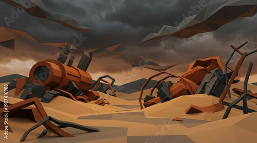 Abandoned rusty car in desert sand.