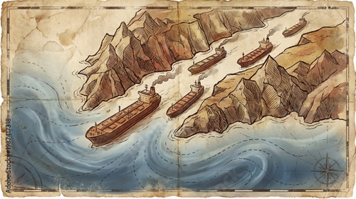 Large cargo ships in the ocean.