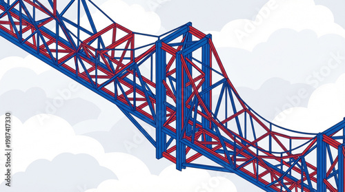 Steel bridge structure with red blue.
