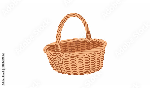 Hand drawn wicker basket vector in flat style decorative storage container isolated on white
