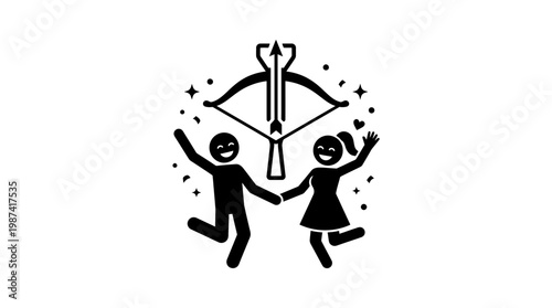 Joyful Stick Figures With Crossbow Emblem
