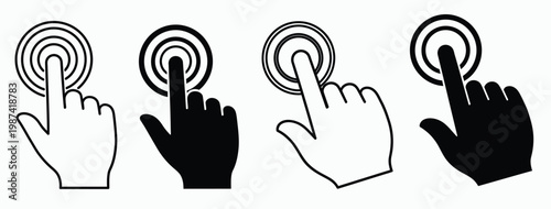 Conceptual vector icons of hand tap and click gestures for modern digital user interfaces, essential for responsive touch screen technology and interactive web design