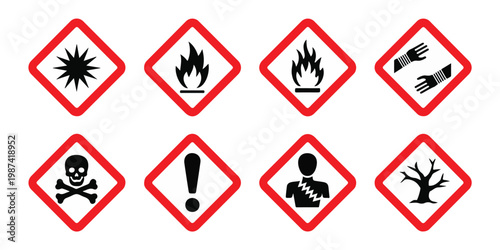 A Collection of Hazard Symbols Warning of Various Dangers and Safety Precautions