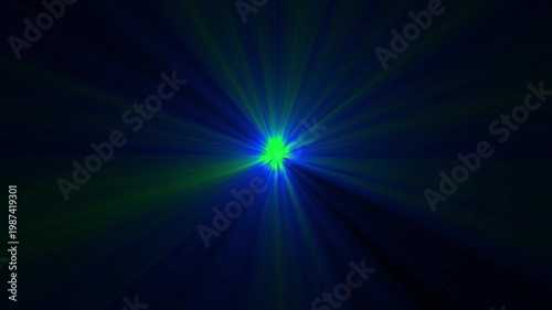 Blue and green light burst rays loop animation, abstract energy explosion motion background