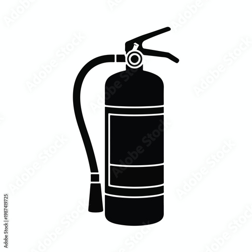 A black and white illustration of a fire extinguisher, symbolizing emergency preparedness and fire safety protocols