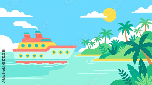 Large Cruise Ship Sailing Ocean Water.