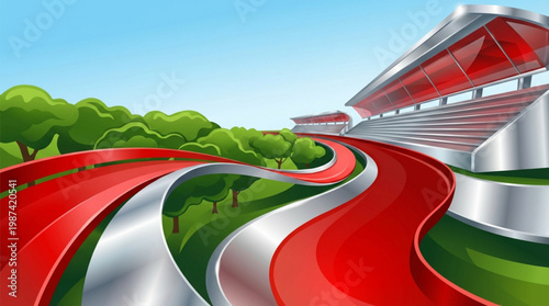 Red and silver racing track lanes.