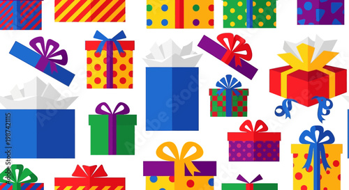 Colorful gift boxes seamless pattern festive celebration holiday background