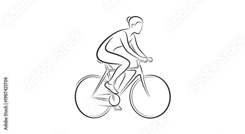 Cyclist in motion minimalist line art depicting active transportation