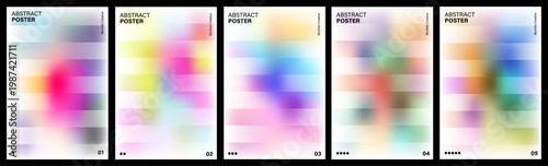 Abstract Poster Set with Blurred Backgrounds and Bright Gradient Stripes,Vibrant Defocused Fluid Colours for Creative Graphic Design Templates and Vector Illustration