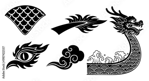Traditional silhouette vector icons for the cultural Dragon Boat Festival