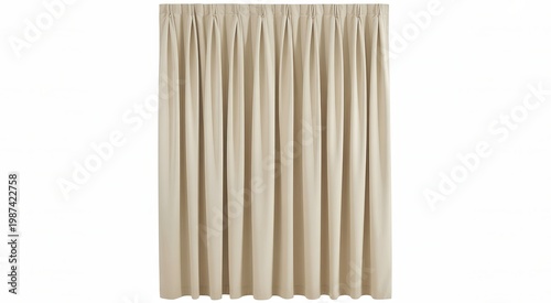 Pleated beige fabric curtain with white background textile cream
