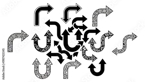 An arrow icon illustration pointing in multiple directions on a white background