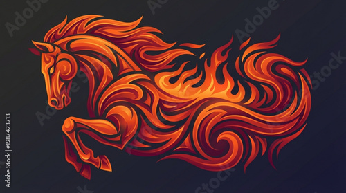 Flaming Horse Running Fast Freely.