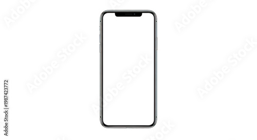Empty smartphone screen, modern mobile phone outline with notch and no display, slim bezel design, communication and technology device, studio isolated.