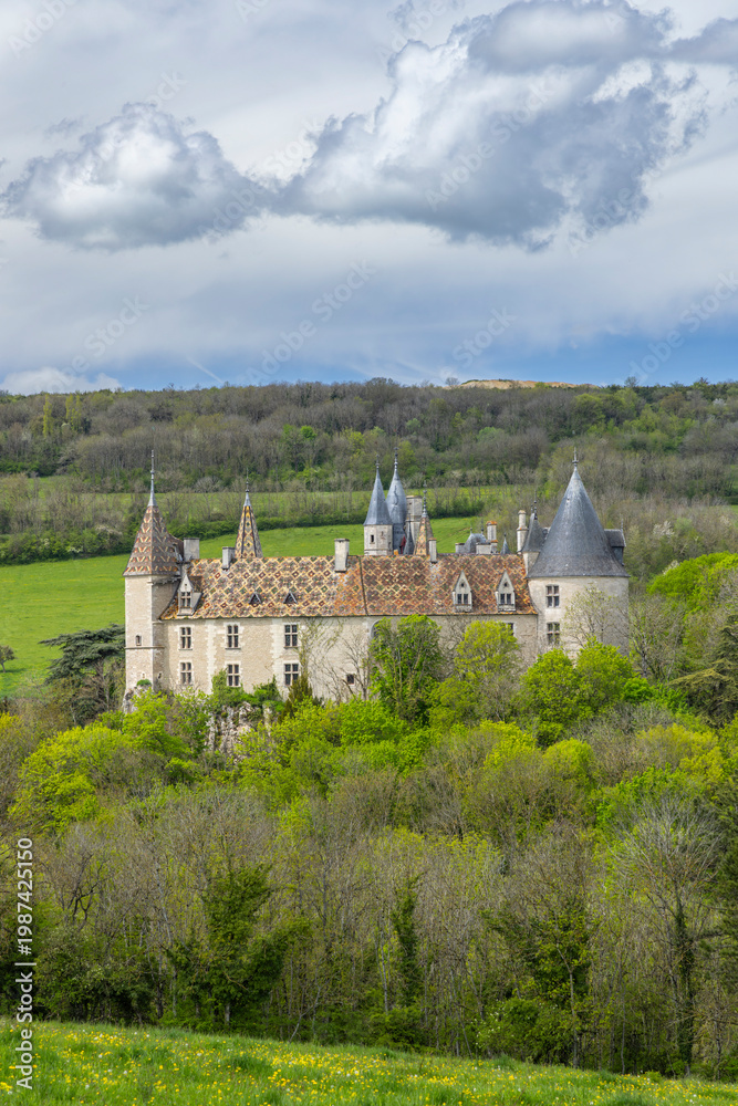 Fototapeta premium Chateau de La Rochepot in spring, Bourgogne Franche Comte, France