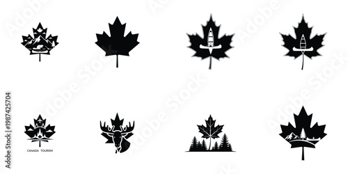 Canada day icons maple leaf silhouettes for patriotic celebrations national pride