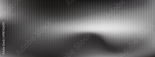 Abstract vector image with black and white halftone background. Smooth wavy gradient with gray dots. Geometric backdrop with points and space for copy.