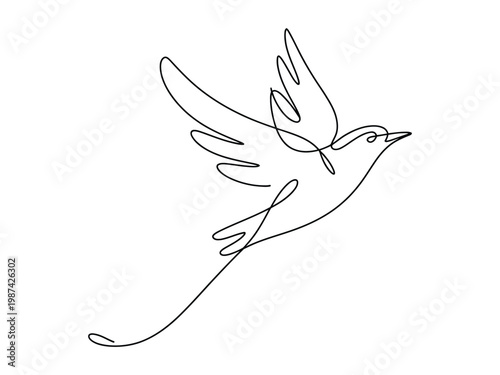 One line art flying bird minimalist drawing with continuous line in motion  free space