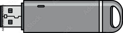 A gray USB flash drive on transparent background