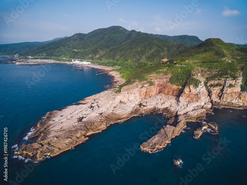 Wallpaper Mural Aerial View of Longdong Bay Cape - Northeast and Yilan Coast National Scenic Area. Coast landscape birds eye view use the drone, shot in Gongliao District, New Taipei, Taiwan. Torontodigital.ca