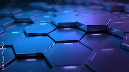 Abstract Hexagonal Grid with Blue and Purple Lighting